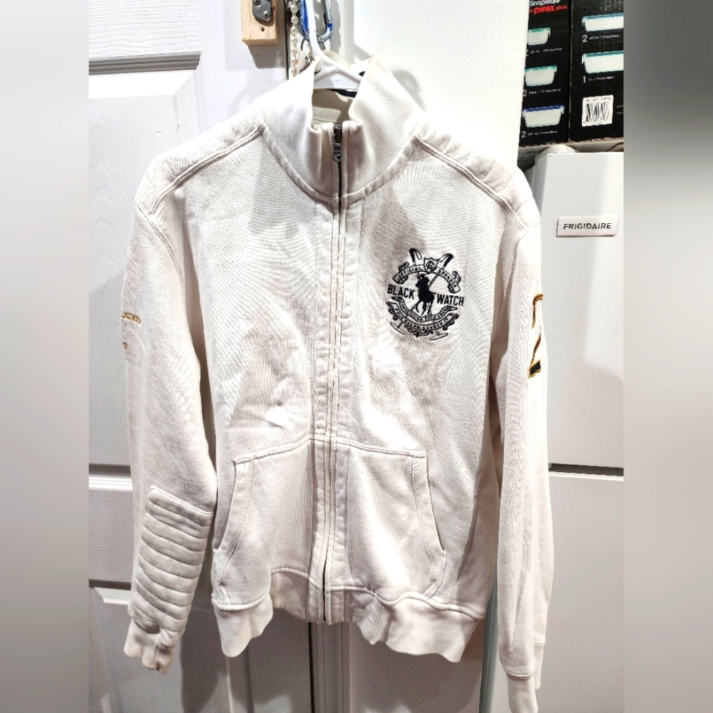 Ralph Lauren Black Watch Polo White Zip-Up Jacket with Black Design